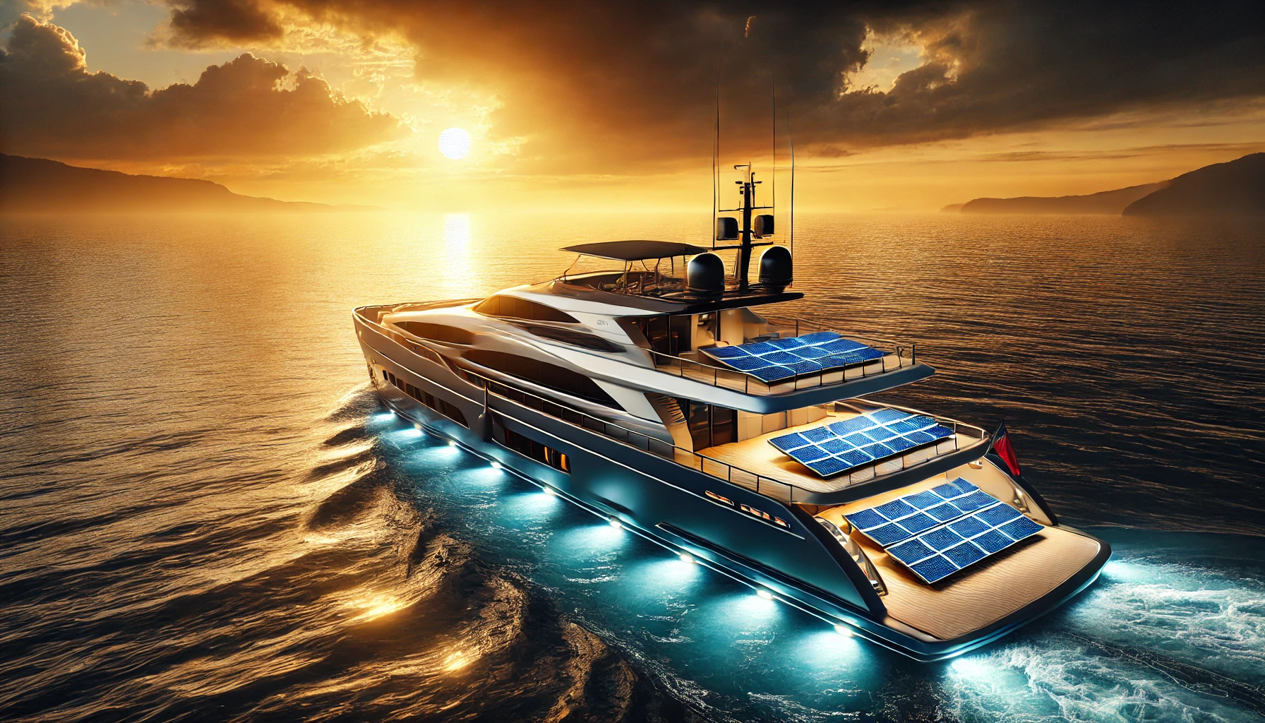 A modern yacht equipped with lithium marine batteries