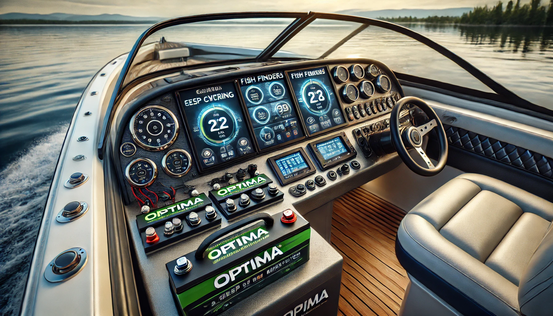 A boat equipped with modern electronics, powered by Optima batteries