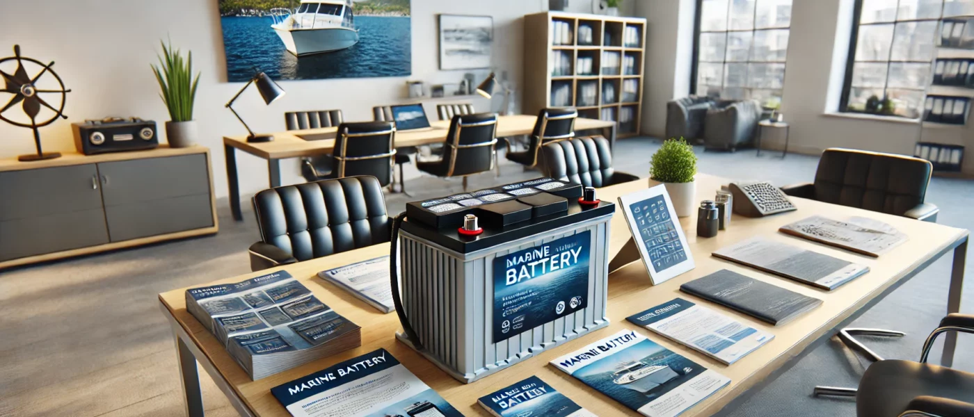 Modern Office with Marine Battery on Display