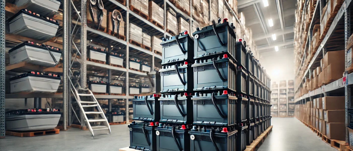 Close-Up of Marine Batteries in Storage